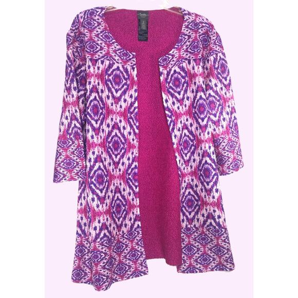 Chicos Traveler Crushed Reversible Jacket Ikat Open Front Vibrant Solid or Print - Picture 3 of 12